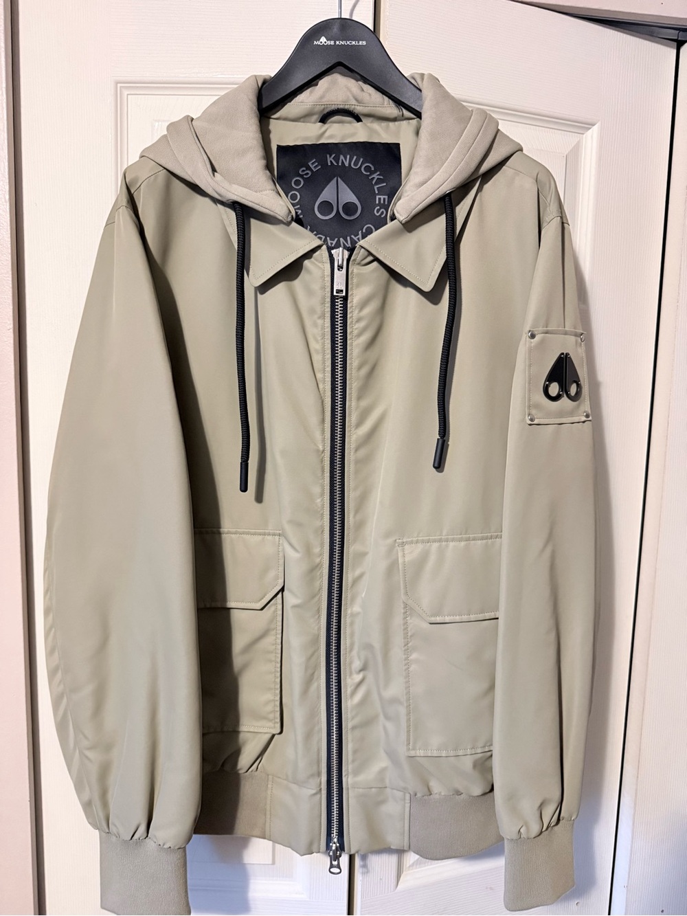 Moose Knuckles Men's Hooded Bomber Jacket in Sage Green